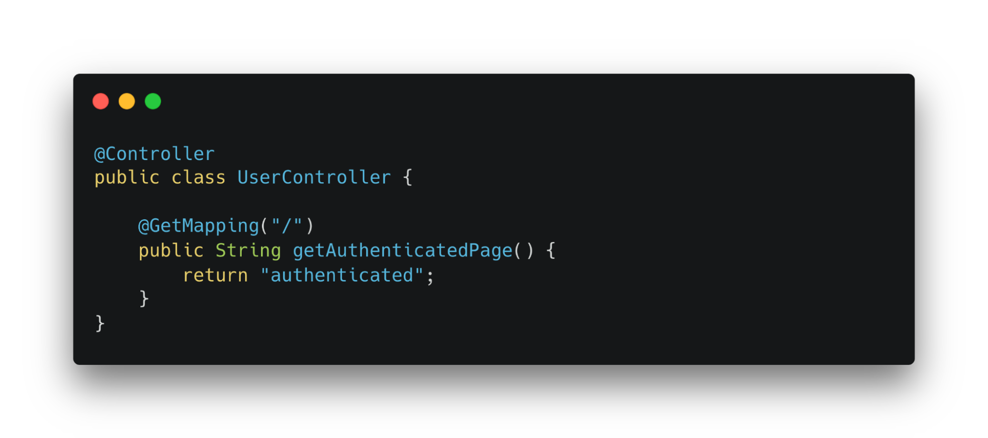 Класс UserController с методом getAuthenticatedPage