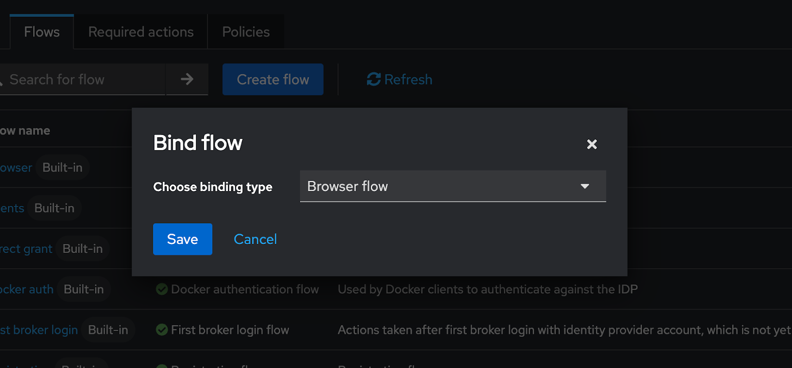Привязка кастомного потока browser with otp к Browser Flow в настройках realm